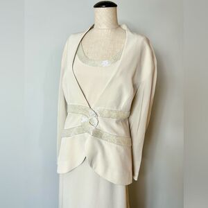 Vintage Daymor Couture Cream Beaded Formal Gown with Attached Jacket size 18
